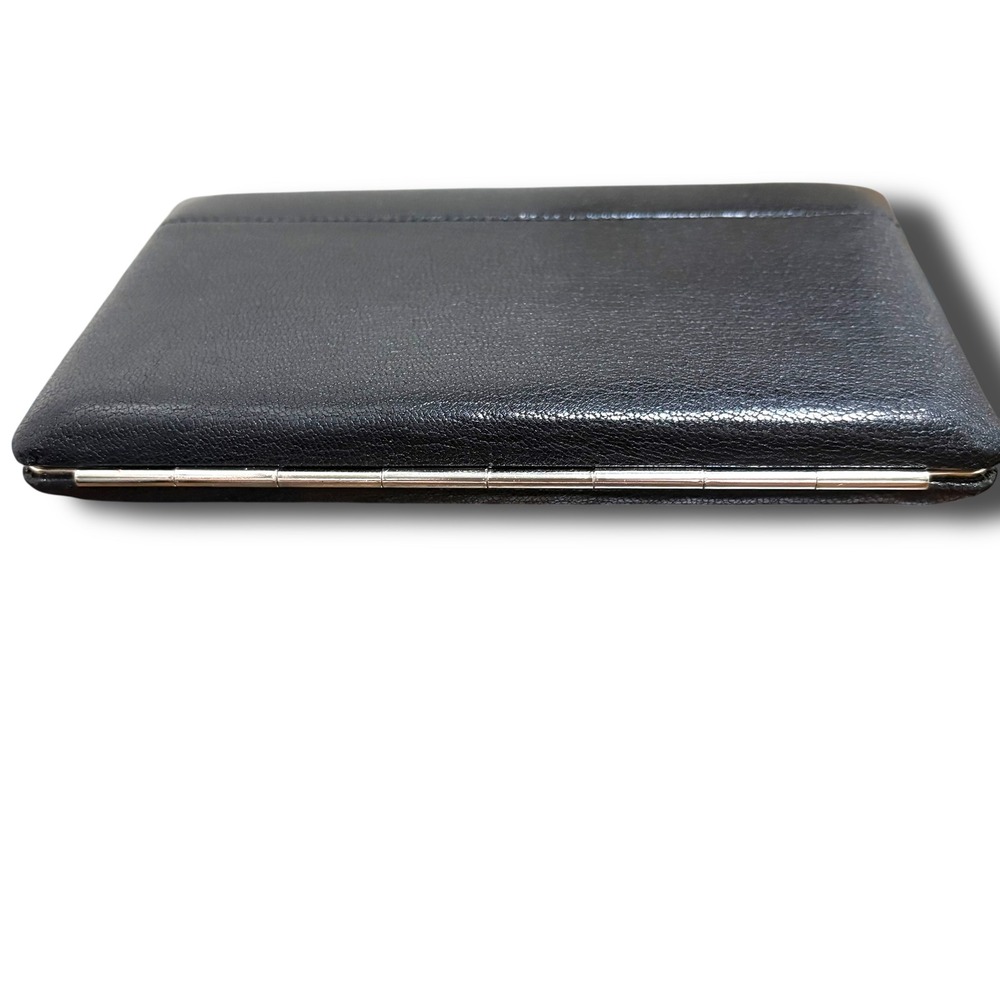Vintage Abas Black Leather Frame Cache Wallet Silver Hardware Hard Shell - Picture 8 of 9